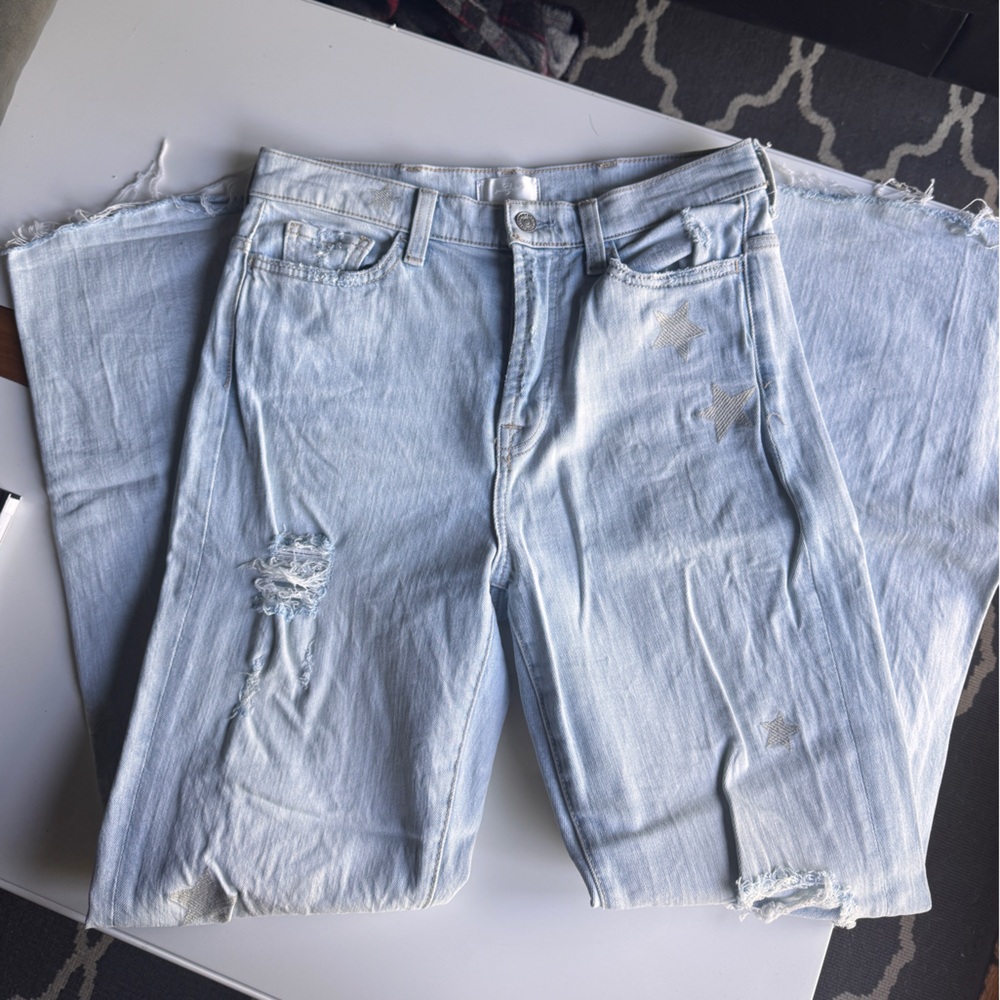 7 For All Mankind Blue Straight Jeans Faded Denim - Picture 2 of 7